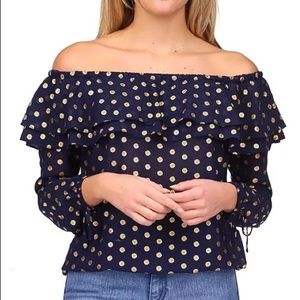 Micheal Kors Metallic Medallion Print Off the Shoulder Blouse